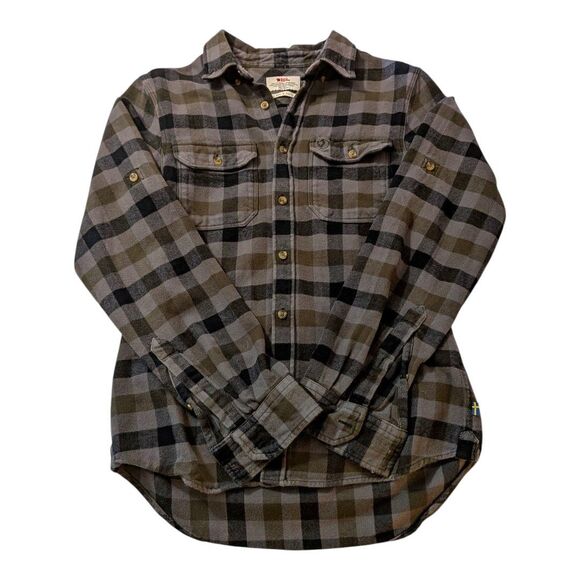 Fjallraven Mens Skog Heavy Flannel Plaid Button Down Shirt Black Size S Winter - Picture 1 of 6